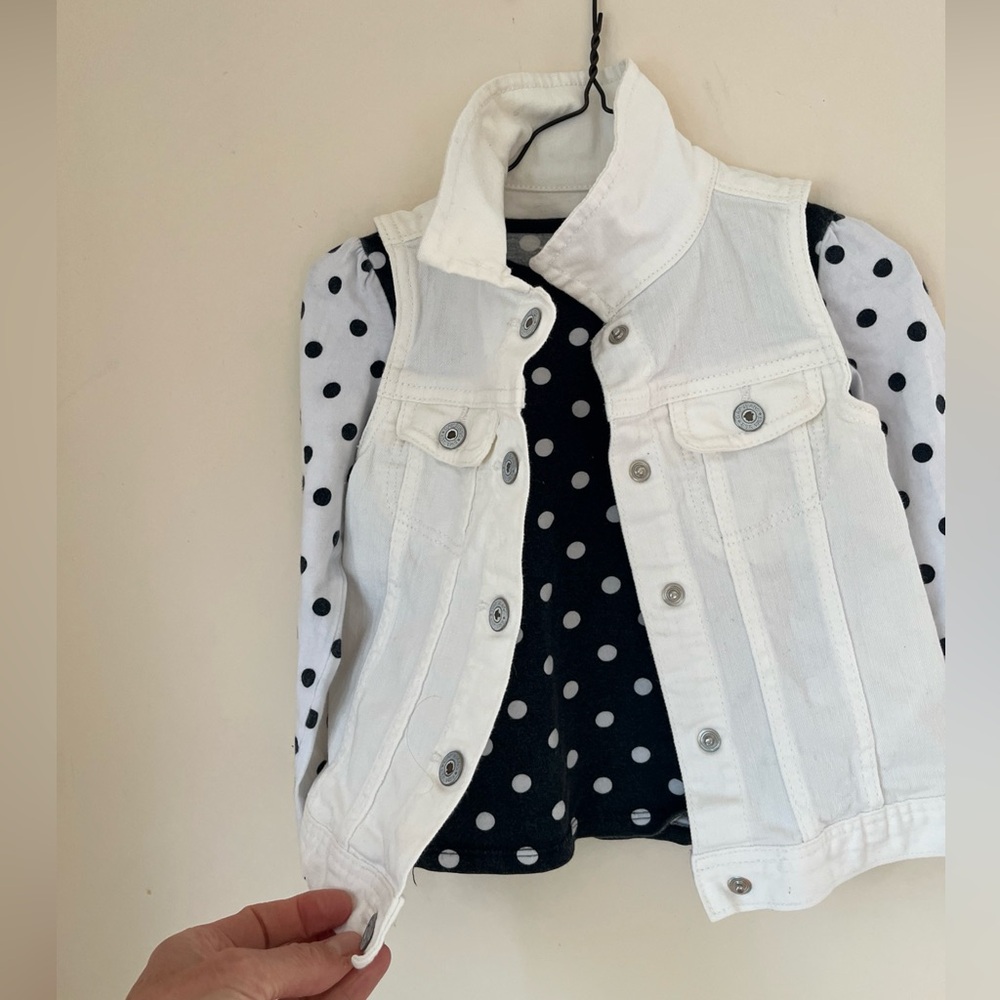 Bundle GAP White Denim Vest, Polka Dot Shirt